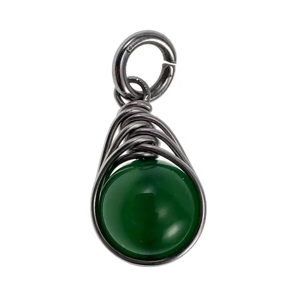 esde2 Donkergroen Jade Steen Hanger Dames - Rvs - Handgemaakt - Visgraattechniek Natuursteen Hanger thumbnail
