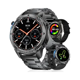 Synyq Gps Pro - Gps Smartwatch Heren - 51mm - Amoled Scherm - 3 Bandjes - 5ATM Waterdicht - Belfunctie - 170+ Sportmodi - Stappenteller - Hartslag,
