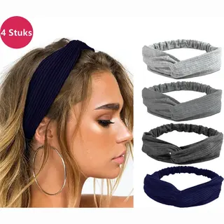 Lixin Set Van 4 Stuks - Dames Haarbanden - Kleur 5 - Knoop Cross Knitted Haarbanden - Dames - Haarband Volwassenen - Elastisch - Vrouwen - Meisjes -