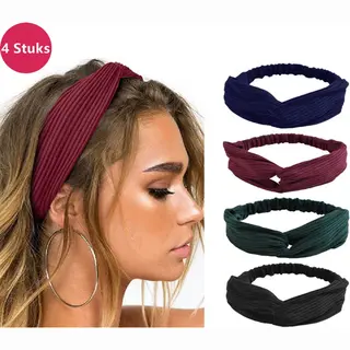 Lixin Set Van 4 Stuks - Dames Haarbanden - Kleur 9 - Knoop Cross Knitted Haarbanden - Dames - Haarband Volwassenen - Elastisch - Vrouwen - Meisjes -