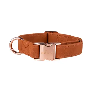 Doga Dog Atelier Doga Hondenhalsband - Halsband - Cognac - Rosé Goud - Vegan Leer - Maat M - Bijpassende Riem En Dispenser Mogelijk