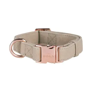Doga Dog Atelier Doga Hondenhalsband - Halsband - Steengrijs - Beige - Rosé Goud - Vegan Leer - Maat M - Bijpassende Riem En Dispenser Mogelijk