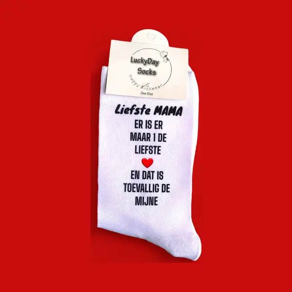 Lucky Day Socks Liefste Mama - Moederdag Cadeautje - Moeder - Verjaardag - Trendy Nu - Mama Cadeau - Mam -Sokken Met Tekst - Witte Sokken - Cadeau Voor Vrouw En Man - thumbnail