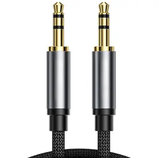 Qost - Aux Kabel 3.5 Mm - Braided - Gold Plated - Jack Kabel 3-Pole - Trs - Male To Male - Spacegrey - 3 Meter