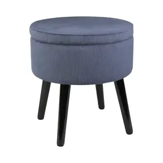 Oliva's - Poef - Rond - Met Opbergruimte - Voetenbankje - Hocker Op Pootjes - Ribstof - Blauw