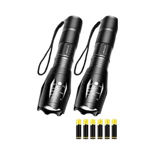 Besjaar® Zaklamp - Militaire Zaklamp - 2000 Lumen - Waterdicht - Zwart - 2 Stuks - Inclusief Batterijen - Set - Noodpakket