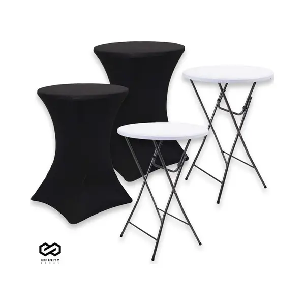 Infinity Goods 2x Stevige Statafel + 2x Zwarte Statafelrok - Partytafel - Robuust En Weersbestendig - Inklapbaar - 80cm X 110cm - Feest - Wit/Zwart thumbnail