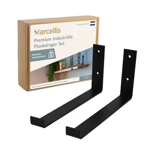 Marcellis - 2x Industriële Plankdrager Xl - Voor Plank 30cm + Schroefset - Mat Zwart - Staal - T4
