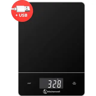 Kitchenwell Digitale Precisie Keukenweegschaal – Weegschaal Keuken - 1gr - 15kg – Tarra Functie - Usb Oplaadbaar - Zwart