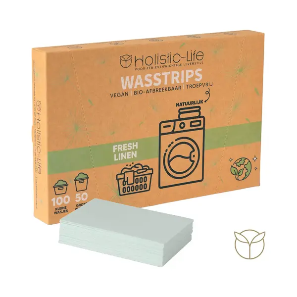 Holistic-Life Milieuvriendelijke Wasstrips - Fresh Linen 100 Wasbeurten Incl. Wasverzachter – Wasmiddeldoekjes Wasdoekjes – Detergent Sheets - Vegan thumbnail