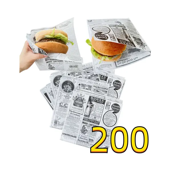 Rainbecom - 200 Stuks - 19 X 17 Cm - Hamburger Zakje Papier - Vetvrij Papier - Papieren Zak Voor Sandwiches - Krant thumbnail
