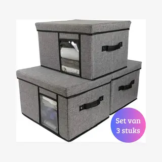 Janse® Opbergboxen Set Van 3 - Kleding Organizer - Opslagbak - Opslagbox 3 Stuks - Opvouwbare Opbergmand - Stoffen Opbergset - Opberger Met Deksel -