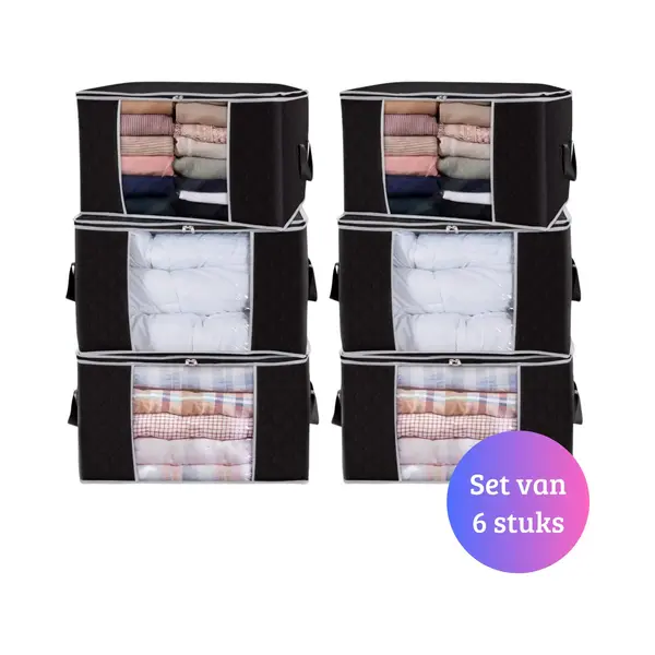 Janse® Dekbed Organizer Xl Set Van 6 - Zwart - Kleding Organizers - Opbergzak - Opslagtas - Opslagbox - Flexibele Opberger - Kast Organizer - thumbnail