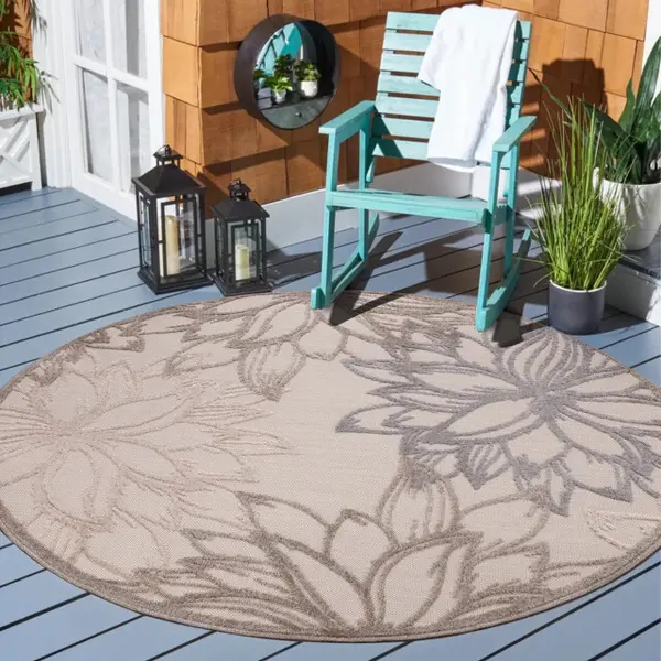 Muratap Tapijtenloods Floral Buitenkleed - Creme - 150 Cm - Tuintapijt - Buitentapijt - Vloerkleed Buiten En Binnen thumbnail