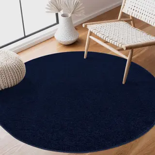 Muratap Tapijtenloods Uni Rond Effen Laagpolig Vloerkleed Modern Donker Blauw Navy
