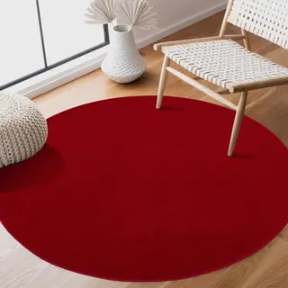 Muratap Uni Rond Rood Vloerkleed – Modern Laagpolig Effen Tapijt- 150 Cm Rond