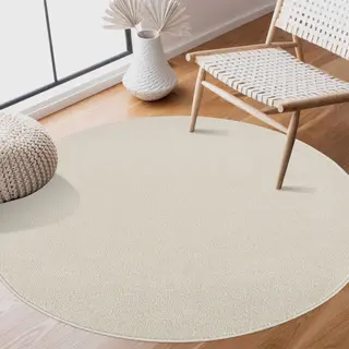 Muratap Tapijtenloods Uni Rond Effen Laagpolig Vloerkleed Modern Creme- 120 Cm Rond