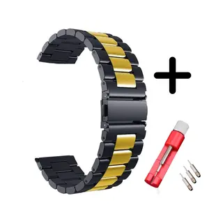 Strap-it Bandje Staal Zwart/goud + Toolkit - Geschikt Voor Huawei Watch Gt 2 42mm / Gt 3 42mm / Gt 3 Pro 43mm