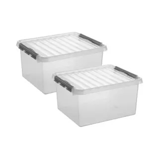 2x Stuks Sunware Q-line Opberg Box/opbergdoos - 36 Liter - 50 X 40 X 26 Cm - Kunststof - Opslagbox - Transparant/zilver