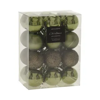 Christmas Decoration 24x Stuks Mini Kerstballen Mix Groen Tinten Glans/mat/glitter Kunststof Diameter 3 Cm - Kerstboom Versiering