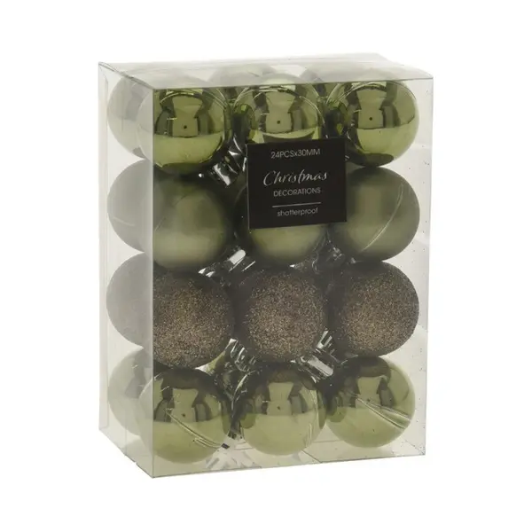 Christmas Decoration 24x Stuks Mini Kerstballen Mix Groen Tinten Glans/mat/glitter Kunststof Diameter 3 Cm - Kerstboom Versiering thumbnail