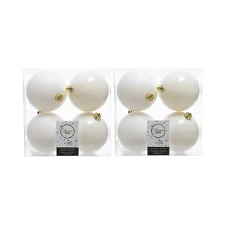 Decoris Kerstballen - 12x St - Wol Wit - 10 Cm - Kunststof - Kerstversiering