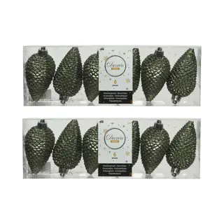 Decoris Kersthangers Dennenappels - 18x St - Mosgroen - Glitter - 8 Cm - Kunststof - Kerstversiering