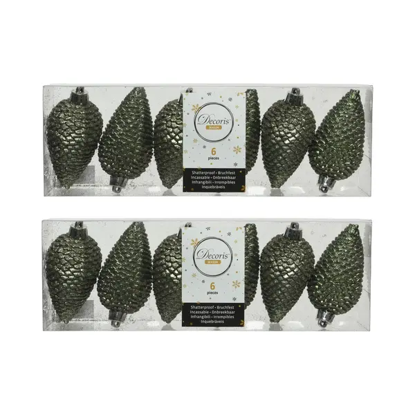 Decoris Kersthangers Dennenappels - 18x St - Mosgroen - Glitter - 8 Cm - Kunststof - Kerstversiering thumbnail