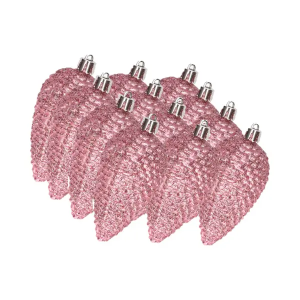 Decoris Kersthangers Dennenappels - 12x - Lippenstift Roze - Glitter - 8 Cm - Kunststof thumbnail