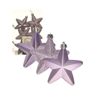 Decoris 24x Stuks Kerstornamenten Kunststof Sterren Kerstballen Heide Lila Paars 7 Cm