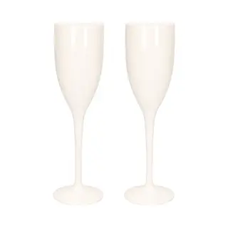 Champagne/prosecco Flute Glas - 2x - Wit - 15 Cl/150 Ml - Onbreekbaar Kunststof - Bruiloft/feest Glazen