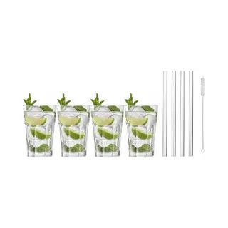 Royal Leerdam 4x Cocktailglazen / Mojito Glazen Transparant 410 Ml - Inclusief 4x Glazen Herbruikbare Rietjes