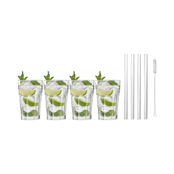 Royal Leerdam 4x Cocktailglazen / Mojito Glazen Transparant 410 Ml - Inclusief 4x Glazen Herbruikbare Rietjes thumbnail