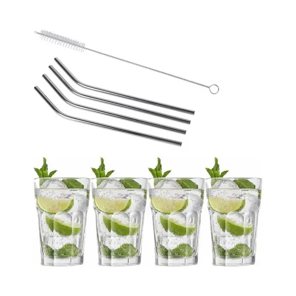 Royal Leerdam 4x Cocktailglazen / Mojito Glazen Transparant 410 Ml - Inclusief 4x Rvs Herbruikbare Rietjes thumbnail