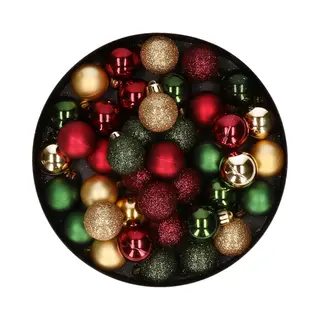 Decoris Kleine Kerstballen - 42x St - Donkergroen, Donkerrood, Goud - D3 Cm - Kerstversiering