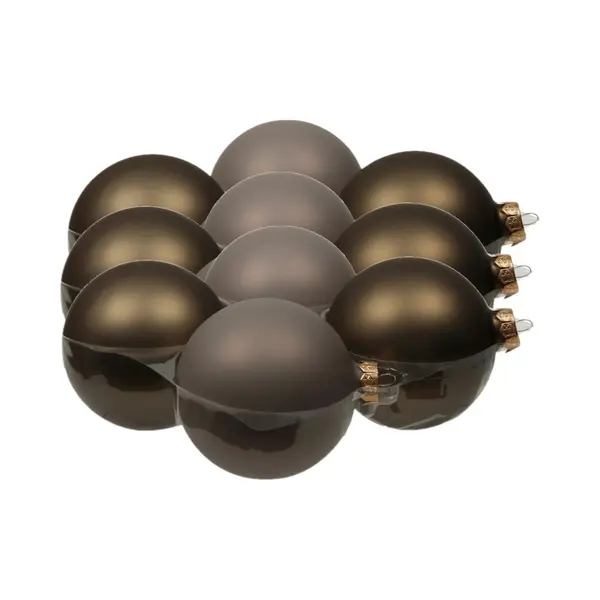 Othmar Decorations 12x Stuks Kerstversiering Kerstballen Eucalyptus Grijs/bruin Van Glas - 10 Cm - Mat/glans - Kerstboomversiering thumbnail