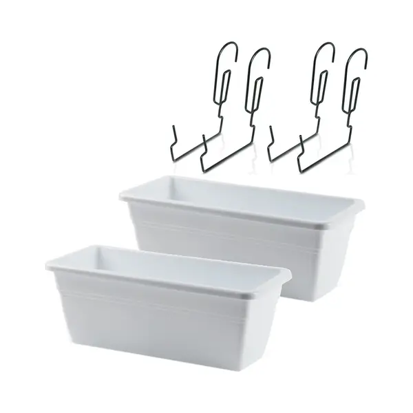 Forte Plastics 2x Stuks Hangende Reling Plantenbakken Wit Rechthoekig 40 X 18 X 15 Cm Met Setjes Kunststof Beugels thumbnail