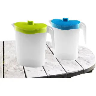 Hega hogar 2x Stuks Waterkan/sapkan/limonadekan Karaf Met Deksel En Inhoud 1.5 Liter Kunststof Groen En Blauw