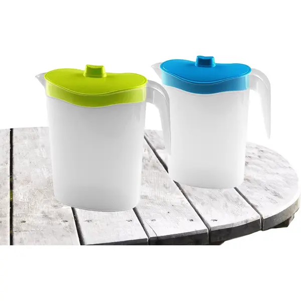Hega hogar 2x Stuks Waterkan/sapkan/limonadekan Karaf Met Deksel En Inhoud 1.5 Liter Kunststof Groen En Blauw thumbnail