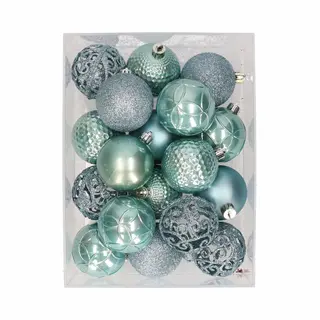 Bellatio Decorations 37x Stuks Kunststof Kerstballen Spa Blauw 6 Cm - Kerstversiering