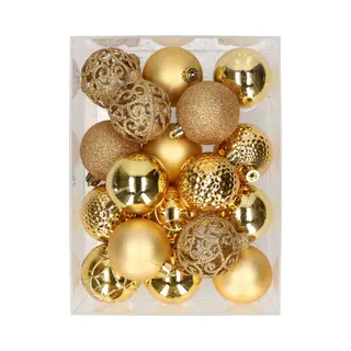 Bellatio Decorations 37x Stuks Kunststof Kerstballen Licht Goud 6 Cm - Kerstversiering