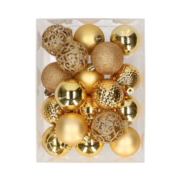 Bellatio Decorations 37x Stuks Kunststof Kerstballen Licht Goud 6 Cm - Kerstversiering thumbnail