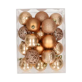 Bellatio Decorations 37x Stuks Kunststof Kerstballen Lichtbruin 6 Cm Glans/mat/glitter Mix - Kerstversiering