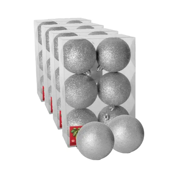 Gerimport 24x Stuks Kerstballen Zilver Glitters Kunststof Diameter 4 Cm - Kerstboom Versiering thumbnail