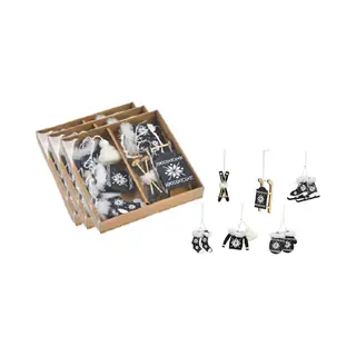 G. Wurm 18x Stuks Houten Kersthangers Zwart Wintersport Thema Kerstboomversiering - Kerstversiering Kerstornamenten