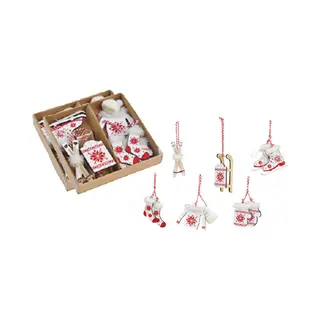 G. Wurm 12x Stuks Houten Kersthangers Wit/rood Wintersport Thema Kerstboomversiering - Kerstversiering Kerstornamenten