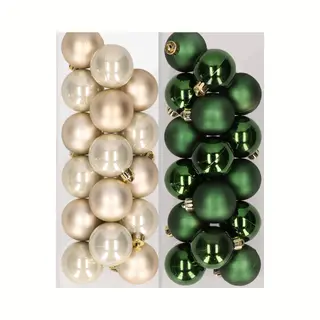 Decoris Kleine Kerstballen - 32x St - Champagne En Donkergroen - D4 Cm - Kunststof - Kerstversiering