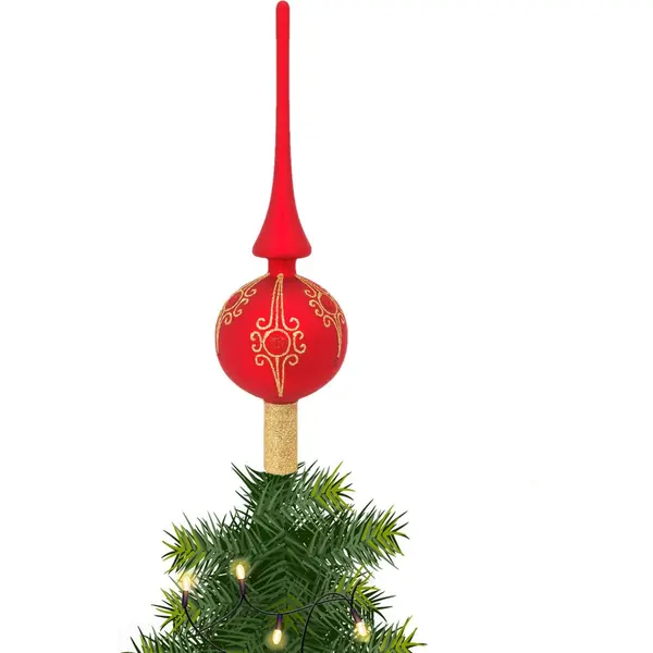 Krebs Kerst Piek - 1x - Rood - 28 Cm - Glas - Gedecoreerd - Kerstboompiek - Kerstboom Topper thumbnail