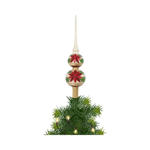 Krebs Piek Met Kerstster - 1x - Goudkleurig - Glas - 30 Cm - Kerstversiering - Kerstboomversiering thumbnail