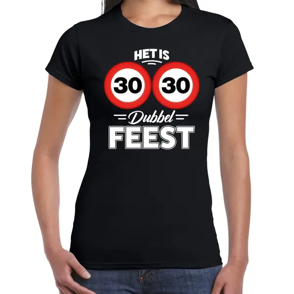 Bellatio Decorations Het Is Dubbel Feest Verjaardag T-shirt Zwart Voor Dames - Cadeau Shirt - 30 Jaar S thumbnail